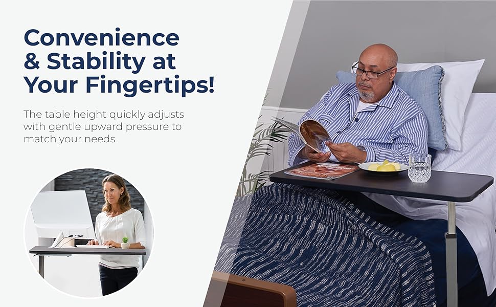 Drive Medical Overbed Table with Wheels – Adjustable Bedside Tray Table