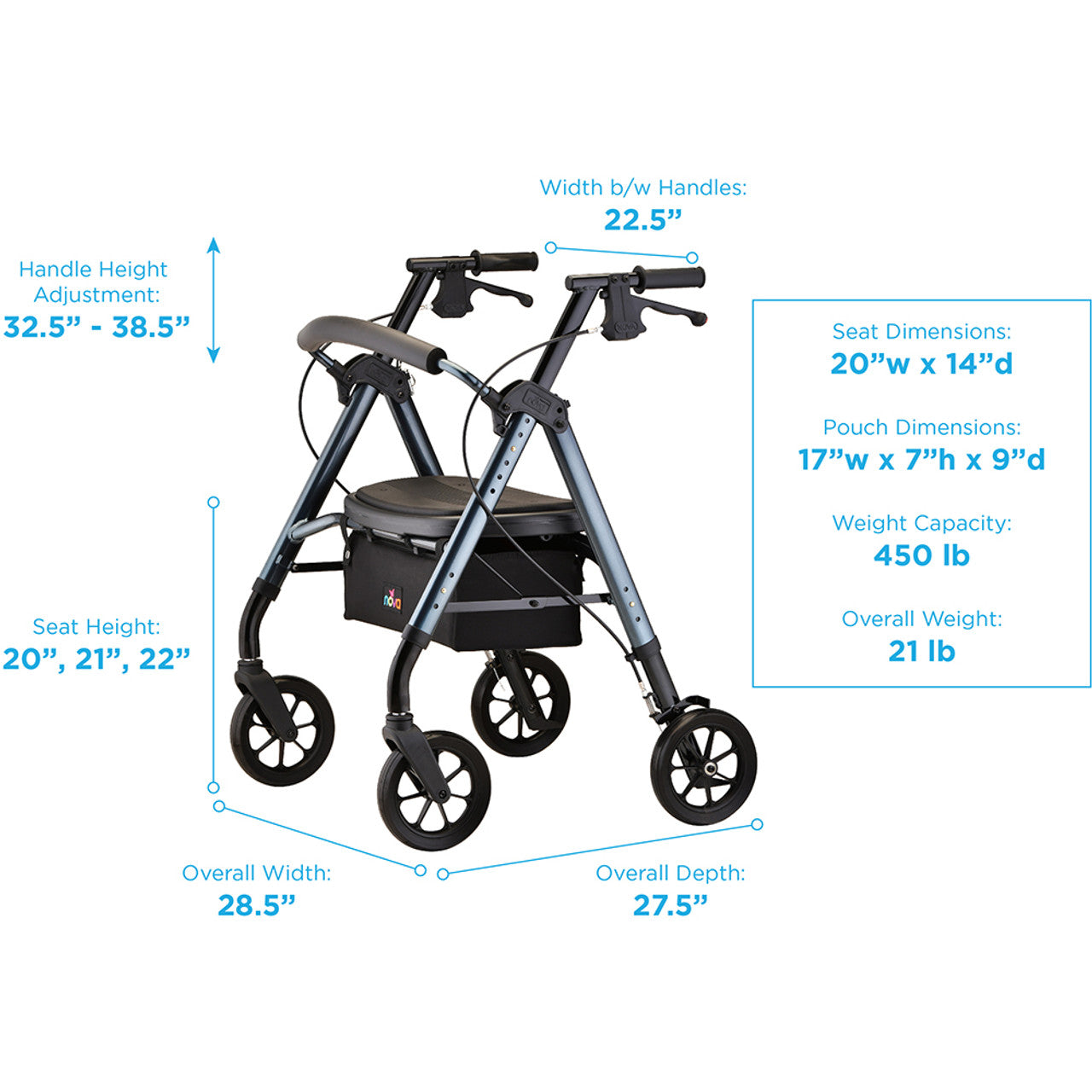 Nova STAR 8 DX Heavy Duty Extra-Wide Rollator