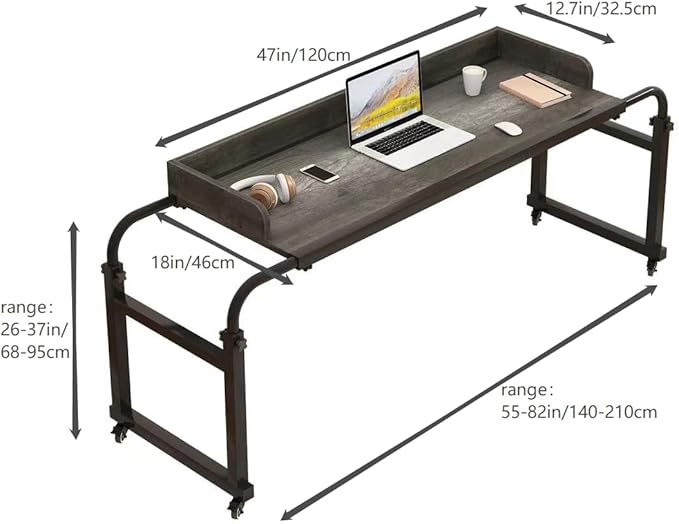 Adjustable Overbed Table with 360° Wheels – Mobile Bed Desk