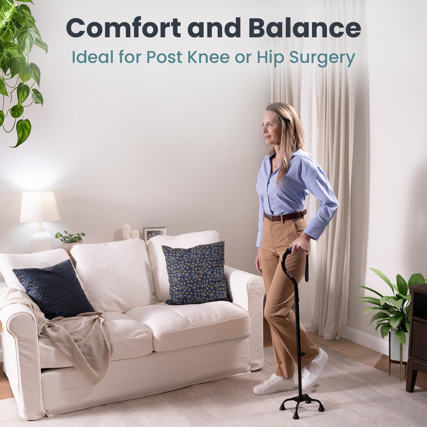 4 prong cane, Adjustable quad cane providing stability and balance support for seniors