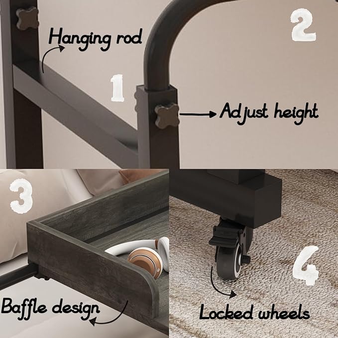 Adjustable Overbed Table with 360° Wheels – Mobile Bed Desk