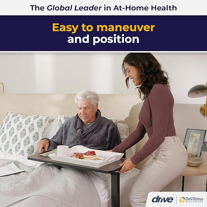 Drive Medical Overbed Table with Wheels – Adjustable Bedside Tray Table