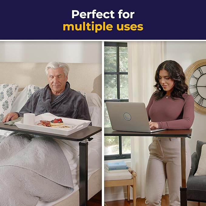 Drive Medical Overbed Table with Wheels – Adjustable Bedside Tray Table