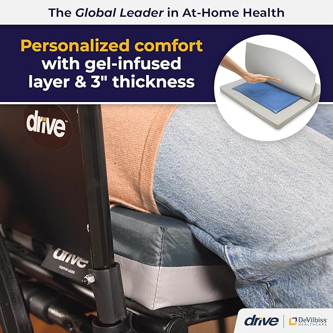 Drive medical cushion with gel-infused layer and 3-inch thickness,Available at Simply health pro