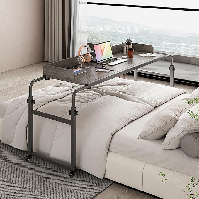 Adjustable Overbed Table with 360° Wheels – Mobile Bed Desk