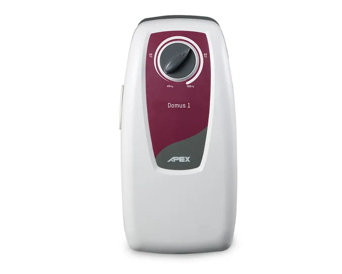 White and maroon electronic device with 'Apex' branding oDomus 1 Alternating Pressure Redistribution System