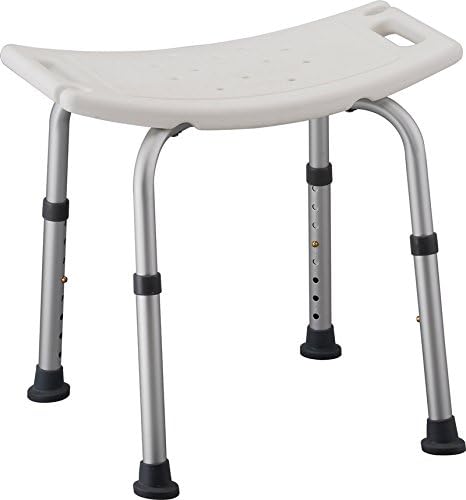 White shower bench with metal frame, Adjustable Shower Seat
