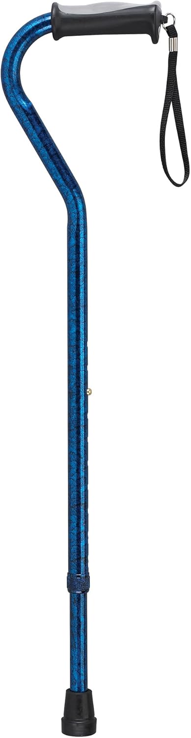 Blue walking cane with black handle 