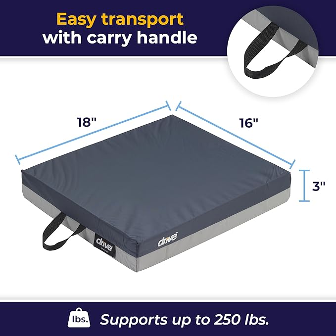 Gray cushion with carry handle for support
