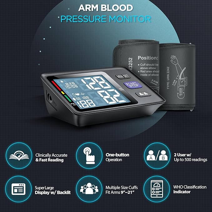 Arm blood pressure monitor with digital display 