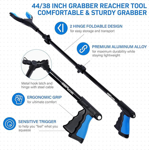 38" & 44" Extra Long Grabber Reacher Tool Set – Lightweight Pickup Tools