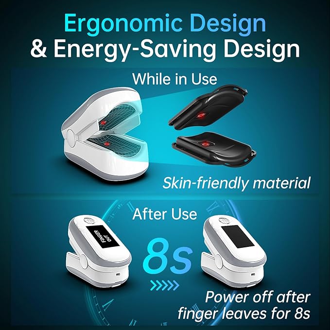 Pulse Oximeter with 4-Color OLED Display Fingertip SpO2, Heart monitor