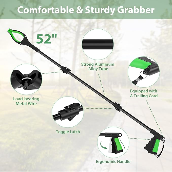 52" Extra Long Grabber Reacher Tool – With Magnetic Tip & Rotating Anti-Slip Jaw