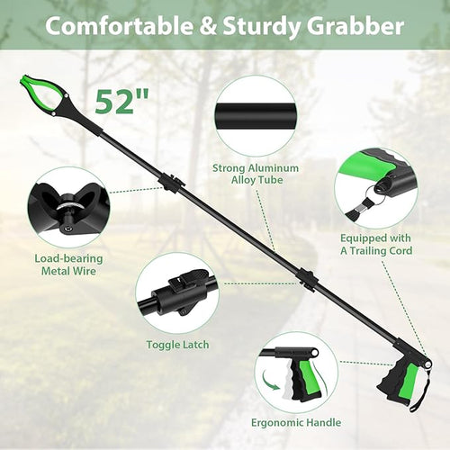 52" Extra Long Grabber Reacher Tool – With Magnetic Tip & Rotating Anti-Slip Jaw