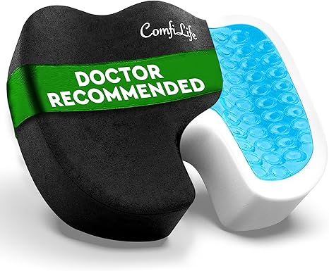 Black and white gel seat cushion with blue gel insert  for comfy life