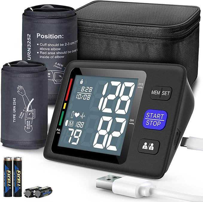 Upper Arm Blood Pressure Monitor with 2 Cuff Sizes (M/L & XL)