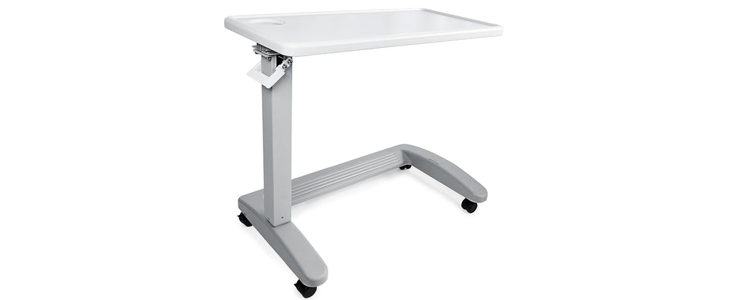 Vaunn Adjustable Overbed Table with Wheels – Medical Bedside Table light gray