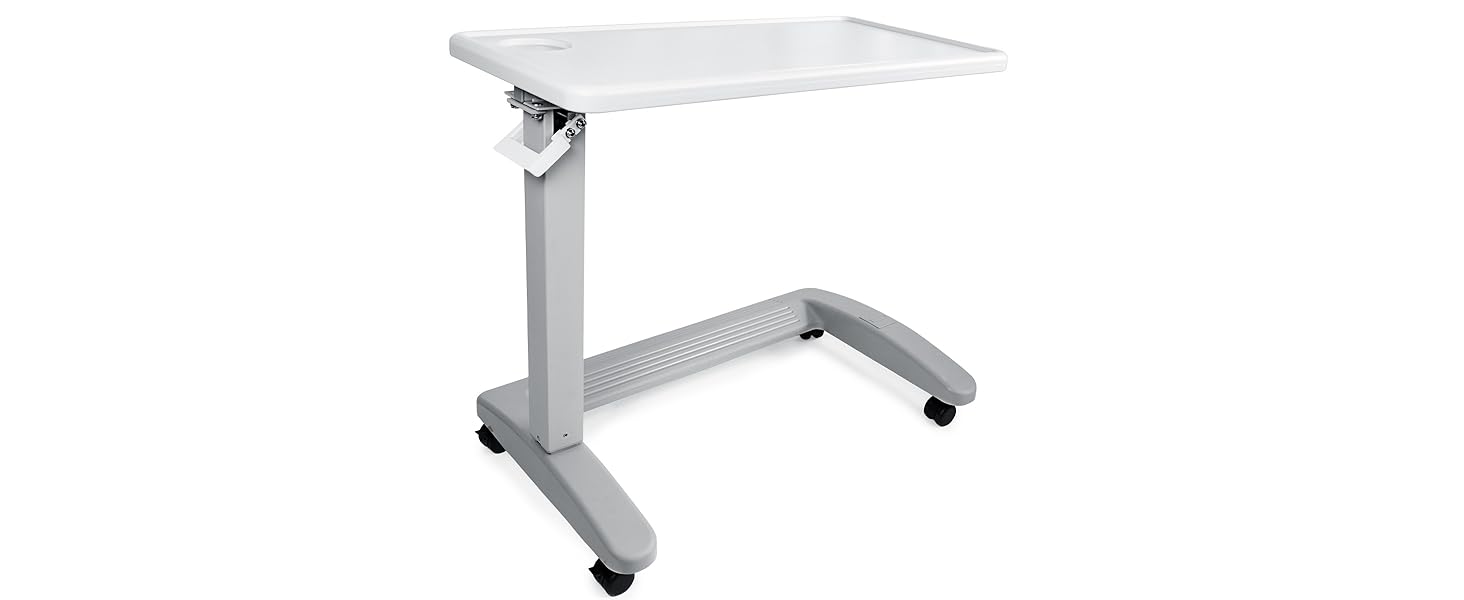 Vaunn Adjustable Overbed Table with Wheels – Medical Bedside Table light gray